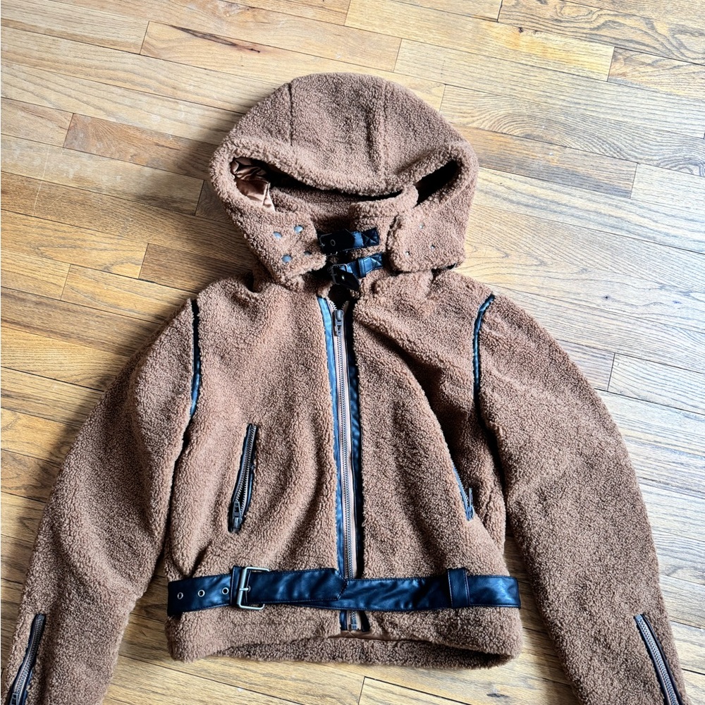 Blank NYC Brown Teddy Jacket with Black Accents